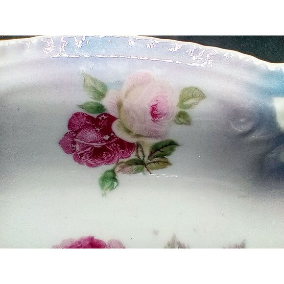 Lusterware Relish Tray Handles Rose Floral Porcelain Dish Vintage German 9.5" - Picture 11 of 15
